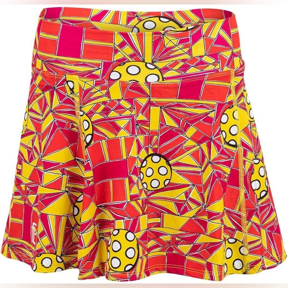 Pickleball Bella Colorful Red and Yellow Angle 1 Shot Functional Skort Sz Small - Picture 7 of 12